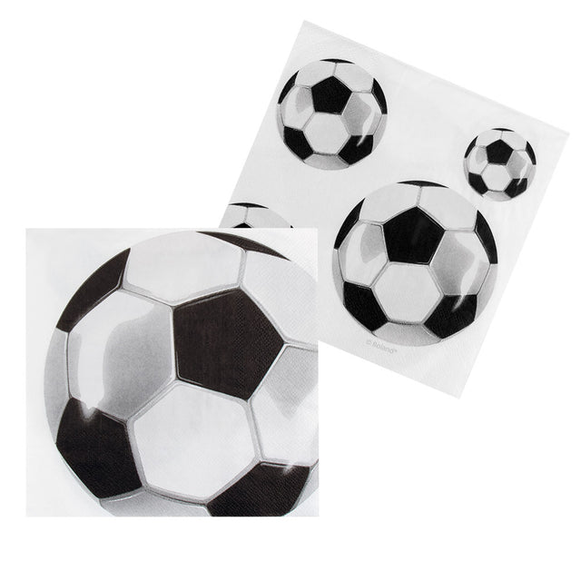 Set of 20 football-themed paper napkins, 33 x 33 cm, perfect for sports parties and events.