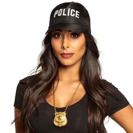 Special police necklace made of 100% iron, adult unisex jewelry accessory featuring a metal pendant, ideal for police and SWAT costume or themed events.