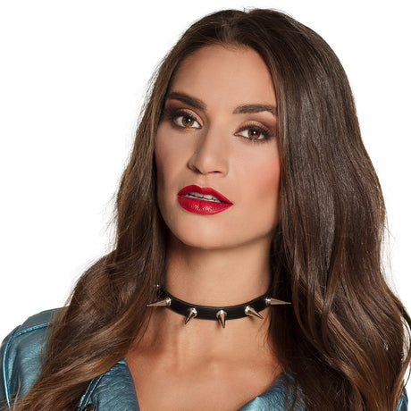 Deluxe Spike collar for adults, rock and punk jewelry style, made of polyurethane, zinc alloy, and iron, suitable for men and women.