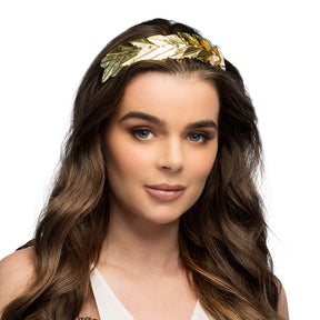 Iron laurel tiara inspired by Roman and Greek jewelry, suitable for adults, displayed on a hanging card.