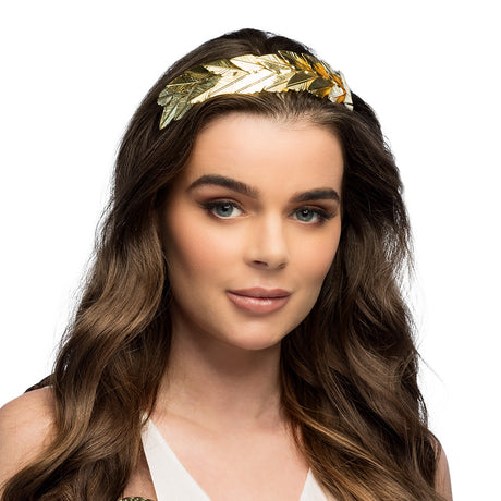 Iron laurel tiara inspired by Roman and Greek jewelry, suitable for adults, displayed on a hanging card.