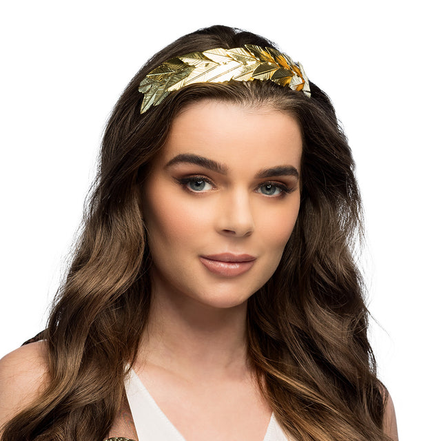 Iron laurel tiara inspired by Roman and Greek jewelry, suitable for adults, displayed on a hanging card.