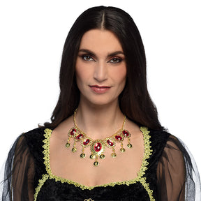 Gold Ruby necklace for women, elegant jewelry from the 1001 Nights collection, featuring iron and acrylic materials, ideal for adults.