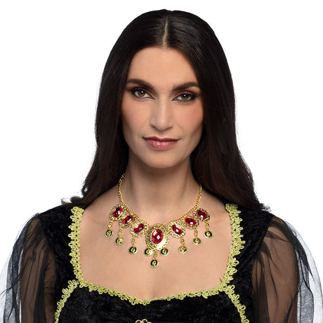 Gold Ruby necklace for women, elegant jewelry from the 1001 Nights collection, featuring iron and acrylic materials, ideal for adults.