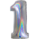 Ballon chiffre -  Argent holographique pailleté - 40" - Gonflage Hélium en boutique