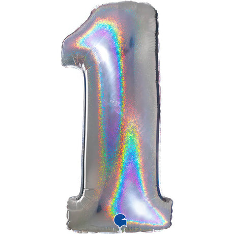 Ballon chiffre -  Argent holographique pailleté - 40" - Gonflage Hélium en boutique