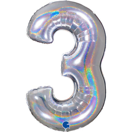 Ballon chiffre -  Argent holographique pailleté - 40" - Gonflage Hélium en boutique
