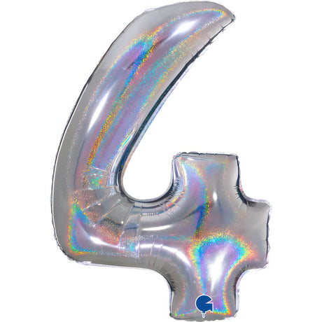 Ballon chiffre -  Argent holographique pailleté - 40" - Gonflage Hélium en boutique