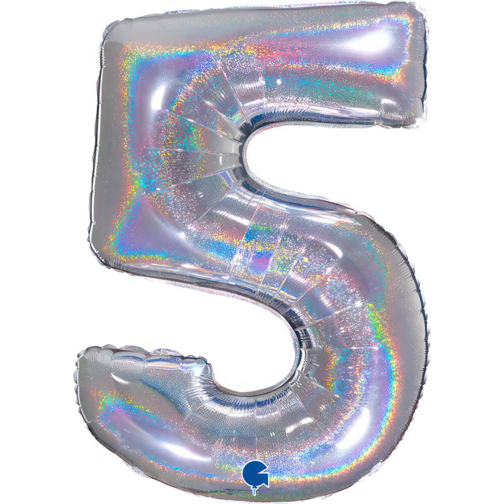 Ballon chiffre -  Argent holographique pailleté - 40" - Gonflage Hélium en boutique