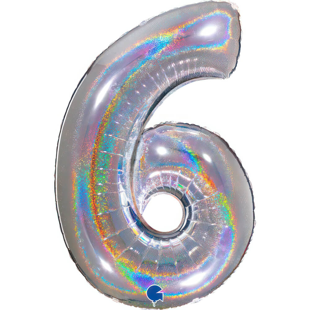 Ballon chiffre -  Argent holographique pailleté - 40" - Gonflage Hélium en boutique