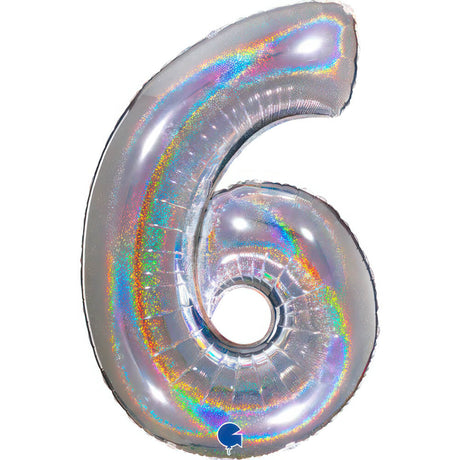 Ballon chiffre -  Argent holographique pailleté - 40" - Gonflage Hélium en boutique