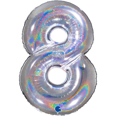 Ballon chiffre -  Argent holographique pailleté - 40" - Gonflage Hélium en boutique
