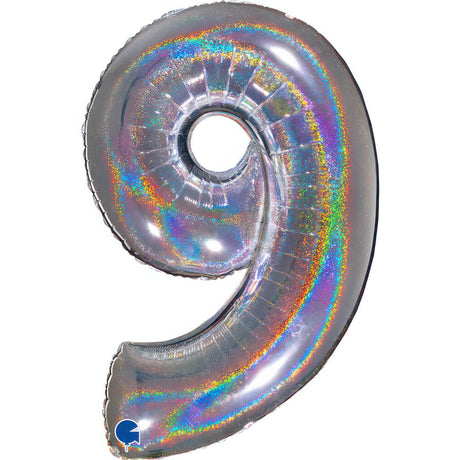 Ballon chiffre -  Argent holographique pailleté - 40" - Gonflage Hélium en boutique