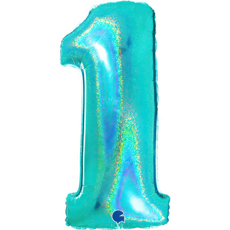 Ballon chiffre - Turquoise pailleté - 40" - Gonflage Hélium en boutique