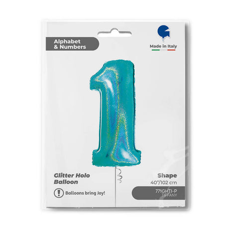 Ballon chiffre - Turquoise pailleté - 40" - Gonflage Hélium en boutique