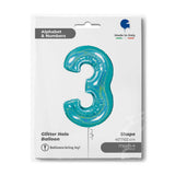 Ballon chiffre - Turquoise pailleté - 40" - Gonflage Hélium en boutique