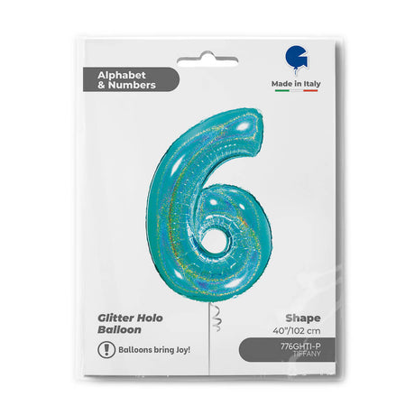 Ballon chiffre - Turquoise pailleté - 40" - Gonflage Hélium en boutique
