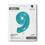 Ballon chiffre - Turquoise pailleté - 40" - Gonflage Hélium en boutique