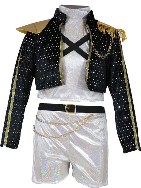 Déguisement K-Pop Argent Fille - T-shirt, Veste, Pantalon et Ceinture