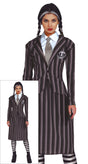 Adult women's gothic student Halloween costume in black and gray polyester, size small, perfect for cinema or Halloween themed parties.