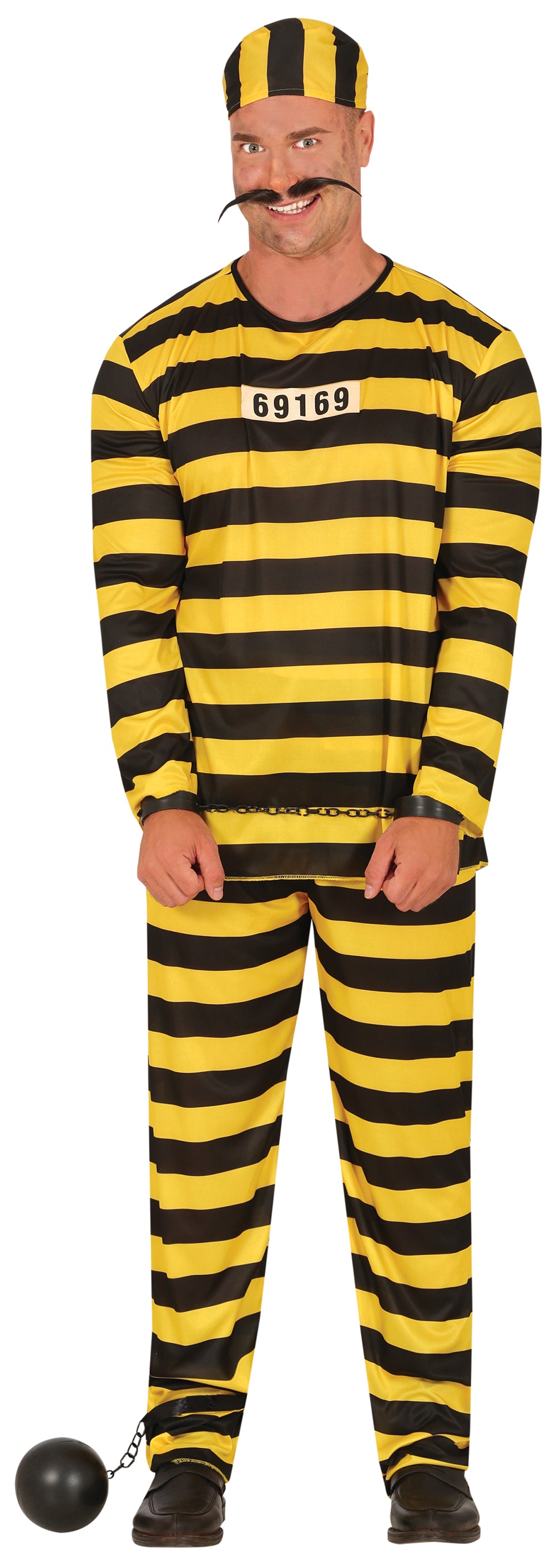 Déguisement Prisonnier Adulte Homme - T-Shirt, Chapeau et Pantalon