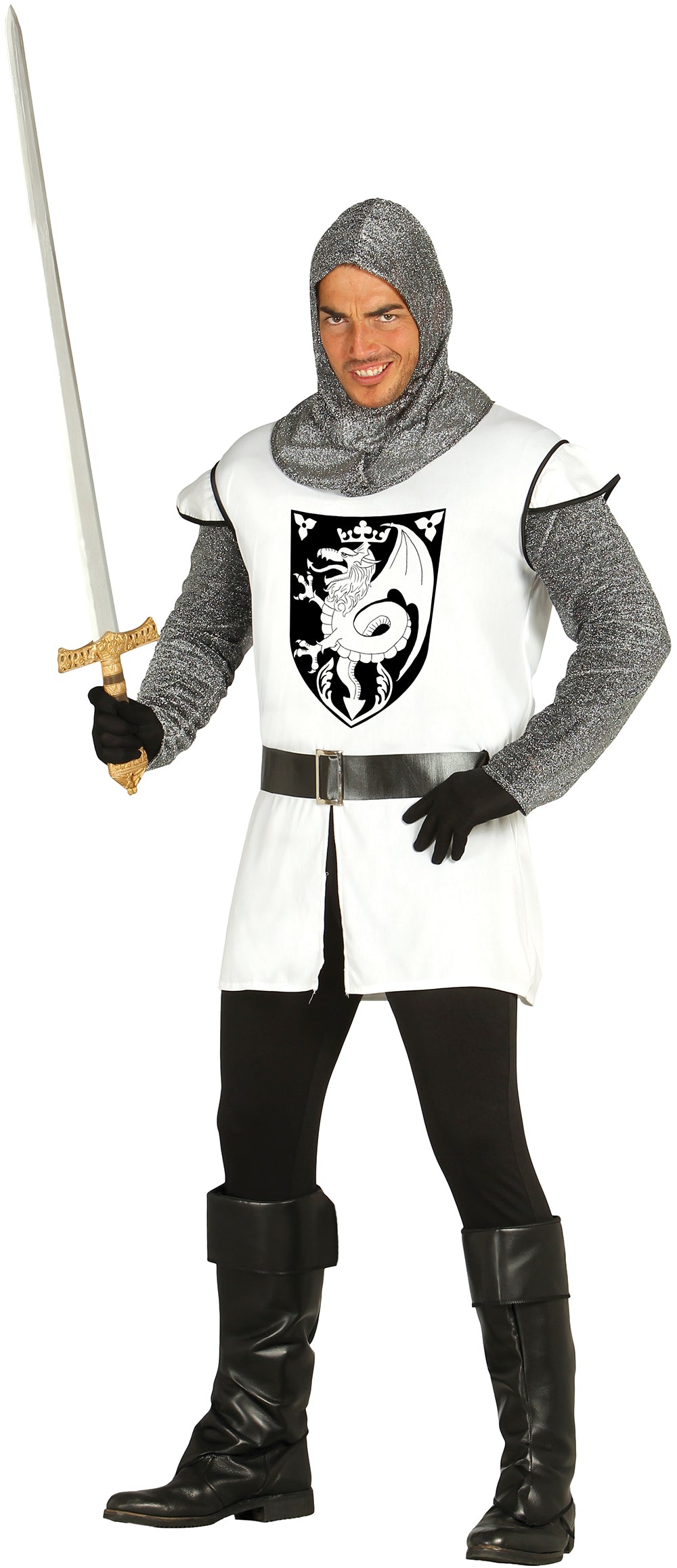 Déguisement Cavalier Médiéval Homme Adulte - Capuche, Tunique, Ceinture et Pantalon