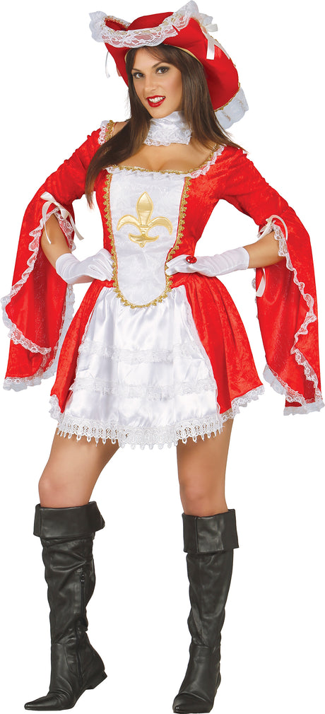 Déguisement mousquetaire femme adulte blanc et rouge