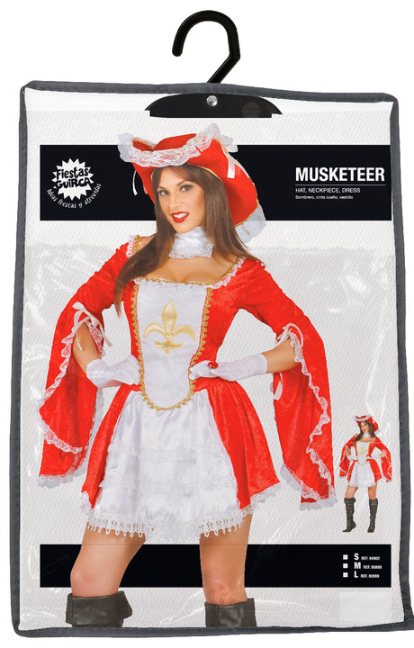 Déguisement mousquetaire femme adulte blanc et rouge