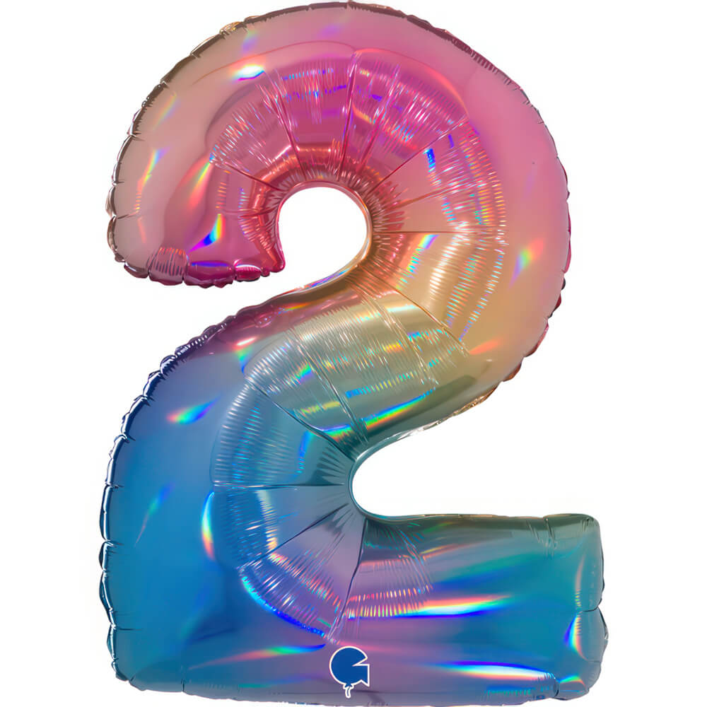 Ballon chiffre - Arc-en-ciel holographique - 40" - Gonflage Hélium en boutique