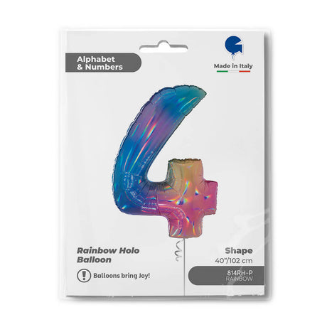 Ballon chiffre - Arc-en-ciel holographique - 40" - Gonflage Hélium en boutique
