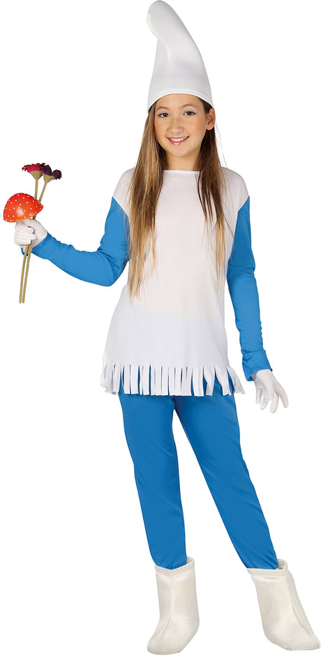 Déguisement schtroumpfette bleu fille 10-12 ans polyester