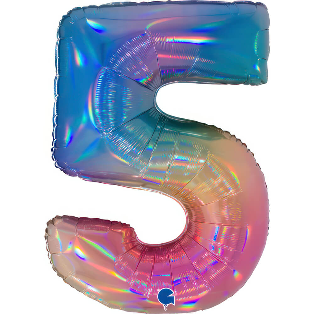 Ballon chiffre - Arc-en-ciel holographique - 40" - Gonflage Hélium en boutique