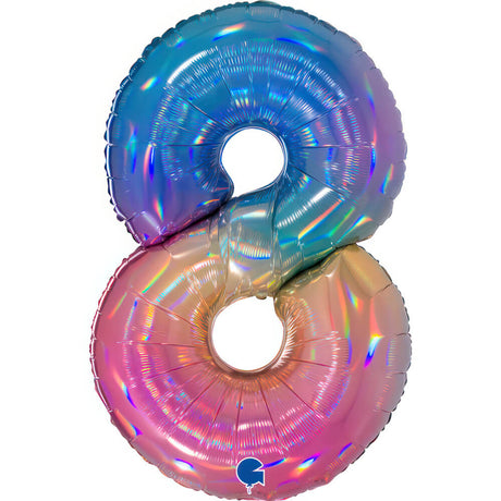 Ballon chiffre - Arc-en-ciel holographique - 40" - Gonflage Hélium en boutique