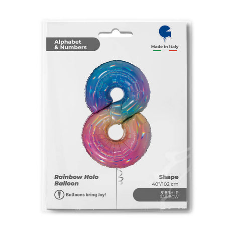 Ballon chiffre - Arc-en-ciel holographique - 40" - Gonflage Hélium en boutique