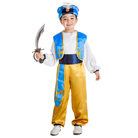 Arabian prince costume for boys ages 5-6, 100% polyester, perfect for children's dress-up and 1001 nights themed parties.