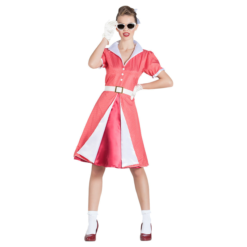 Women's 1950s Fifties Barbara costume in medium/large, retro rock and roll dress made of 100% polyester, ideal for adult parties and themed events.
