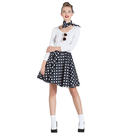 Women's 1950s rock and roll costume in medium/large size, featuring classic fifties style and made from 100% polyester.