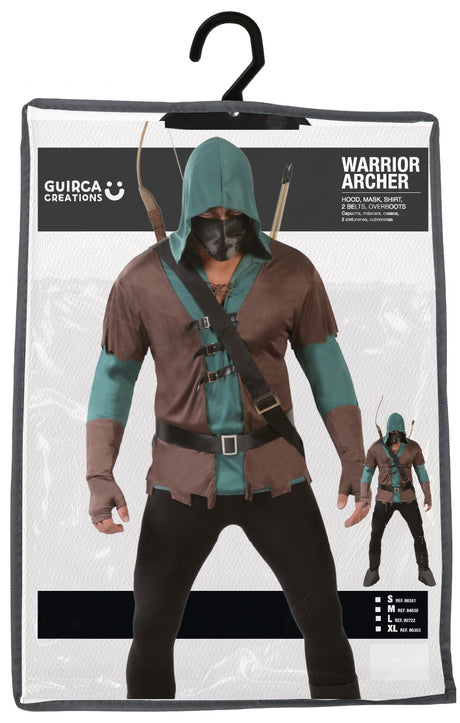 Déguisement archer médiéval homme brun et vert taille M