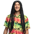 Black rasta wig for adults made of 100% polyester, suitable for men and women, packaged in a box.