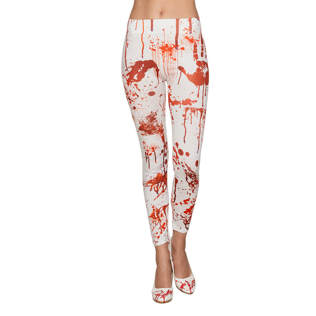 Women's Bloody Leggings in size M, horror-themed Halloween tights made of polyester and elastane, perfect for adult costumes.
