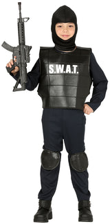 Déguisement SWAT Police Garçon - Gilet, Combinaison, Cagoule et Genouillères