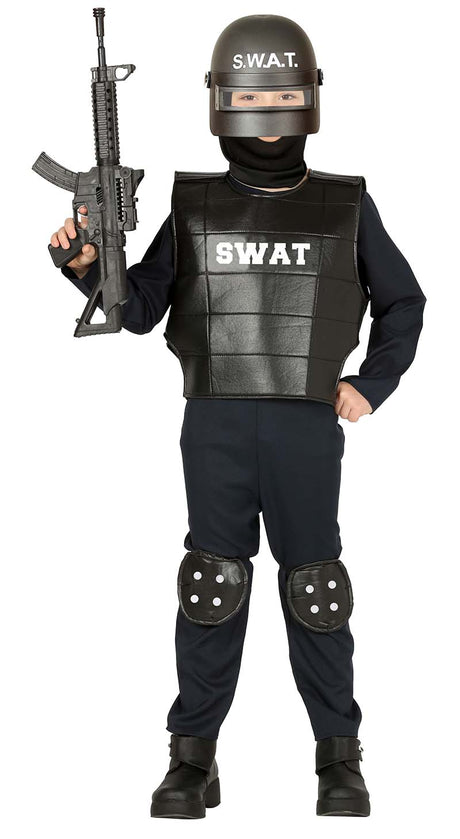 Déguisement SWAT Police Garçon - Gilet, Combinaison, Cagoule et Genouillères