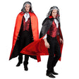 Reversible black and red deluxe vampire cape for adults, 150 cm long, made of 100% polyester, perfect for Halloween costumes.