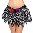 Women's skull print mini skirt for adults, Halloween costume accessory, 100% polyester, available in medium and large sizes.