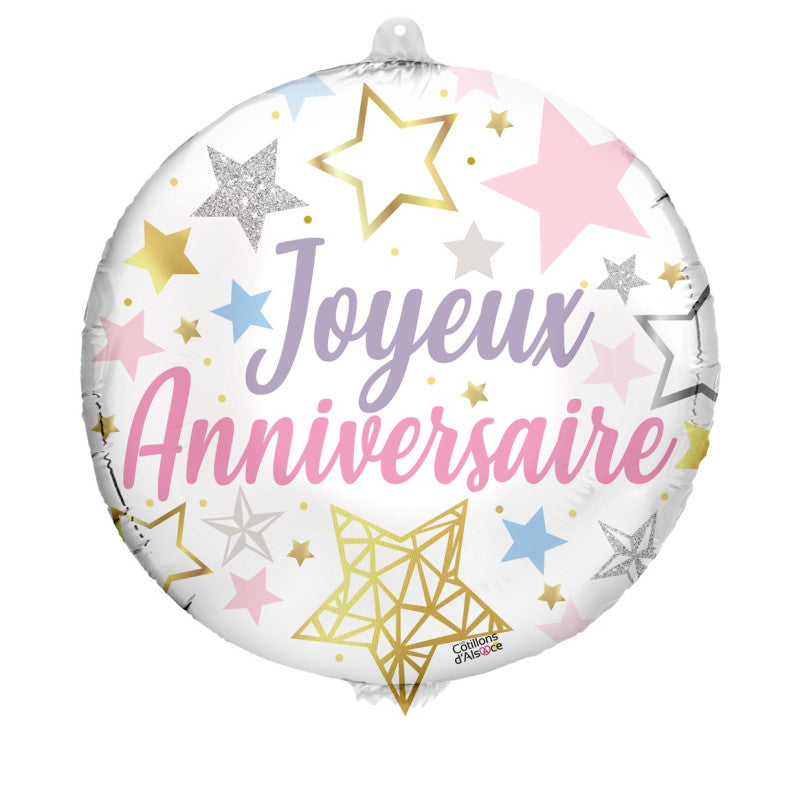 Ballon foil rond bonbon bleu – Joyeux Anniversaire – 45 cm – hélium/air