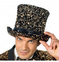Chapeau haut de forme velours noir à sequins bronze – soirées et cabaret