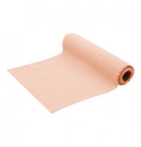The image shows a pink cotton table runner, neatly rolled, with a soft and textured appearance, suitable for party table settings.