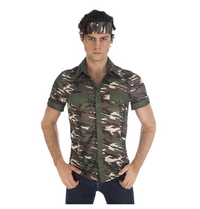The image shows a military-themed costume shirt, likely intended for party or event use.
