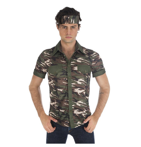 The image shows a military-themed costume shirt, likely intended for party or event use.