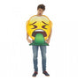 The image features a round yellow party balloon with a printed design of the "vomiting emoji," characterized by closed eyes, a frown, and green vomit coming out of its mouth.